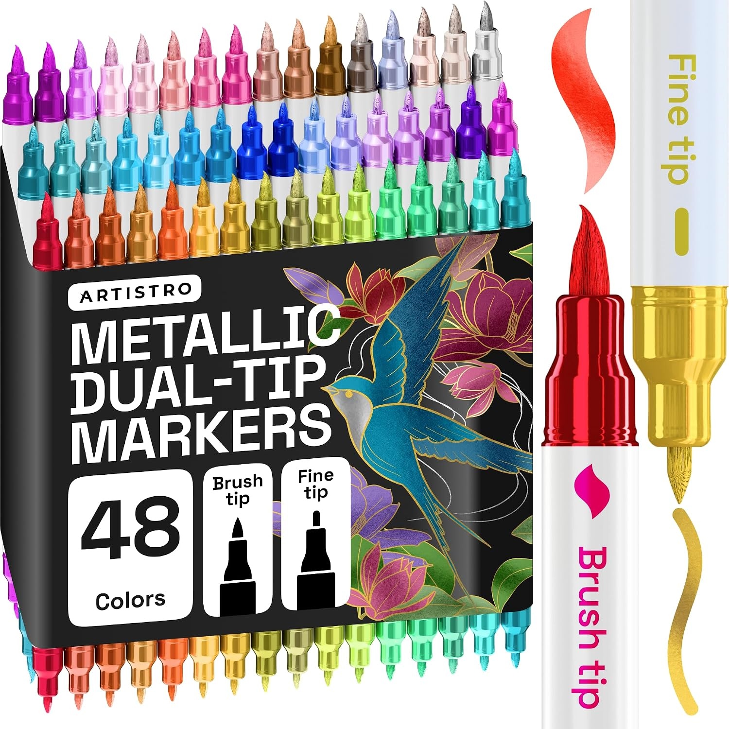 image:imageARTISTRO 72 Acrylic Paint Markers Paint Pens for Drawing For Fabric Rock Glass Wood Molds Arts amp Crafts Gift for Adults Teens Kids Classroom Must Haves amp School SuppliesMetallic