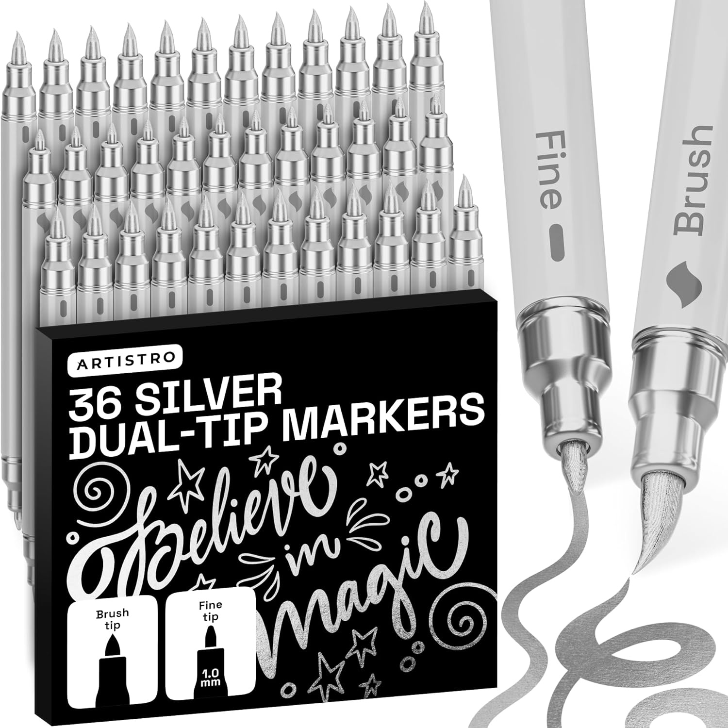image:imageARTISTRO 72 Acrylic Paint Markers Paint Pens for Drawing For Fabric Rock Glass Wood Molds Arts amp Crafts Gift for Adults Teens Kids Classroom Must Haves amp School SuppliesSilver