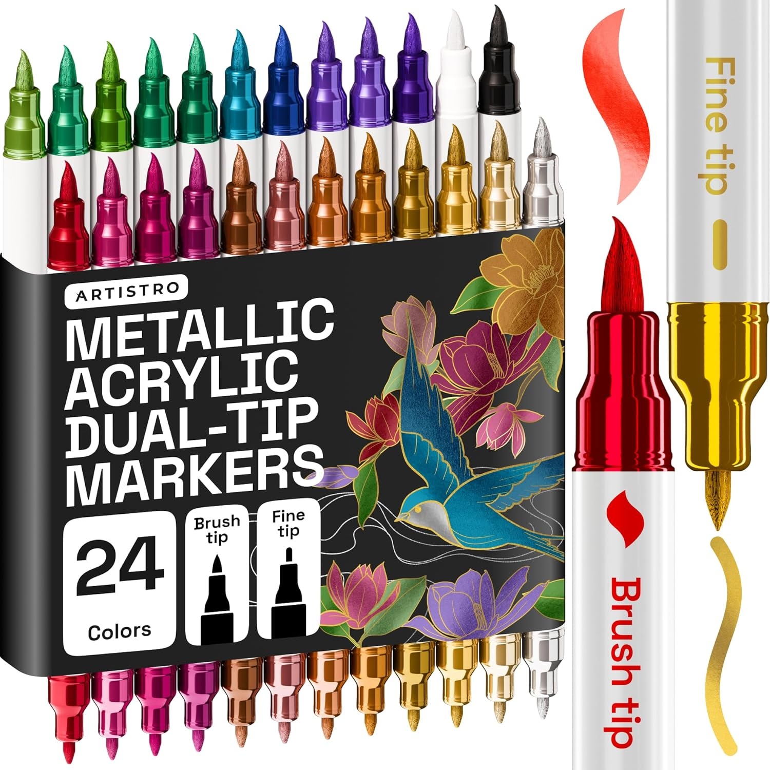 image:imageARTISTRO 72 Acrylic Paint Markers Paint Pens for Drawing For Fabric Rock Glass Wood Molds Arts amp Crafts Gift for Adults Teens Kids Classroom Must Haves amp School SuppliesMetallic