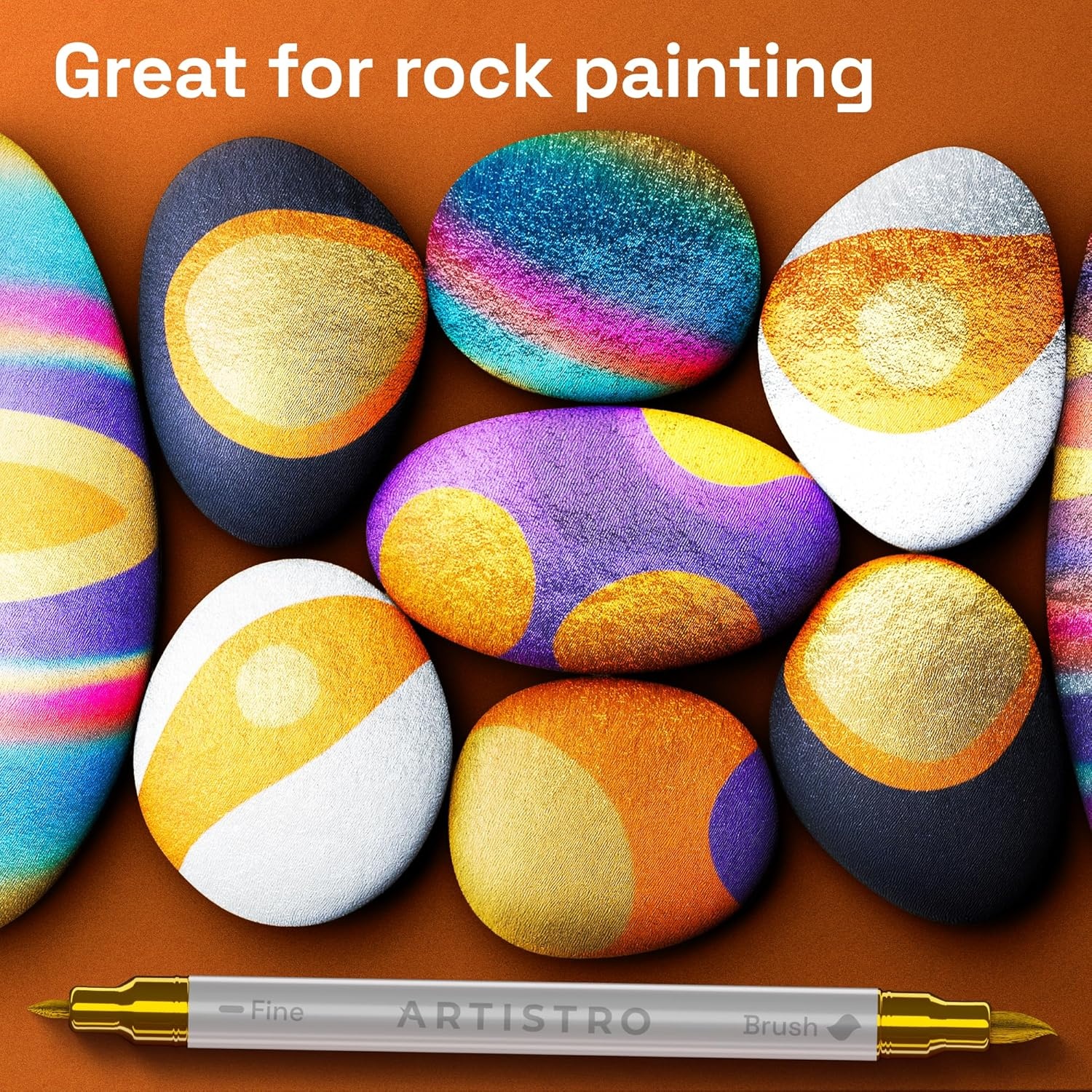 image:imageARTISTRO 72 Acrylic Paint Markers Paint Pens for Drawing For Fabric Rock Glass Wood Molds Arts amp Crafts Gift for Adults Teens Kids Classroom Must Haves amp School SuppliesMetallic
