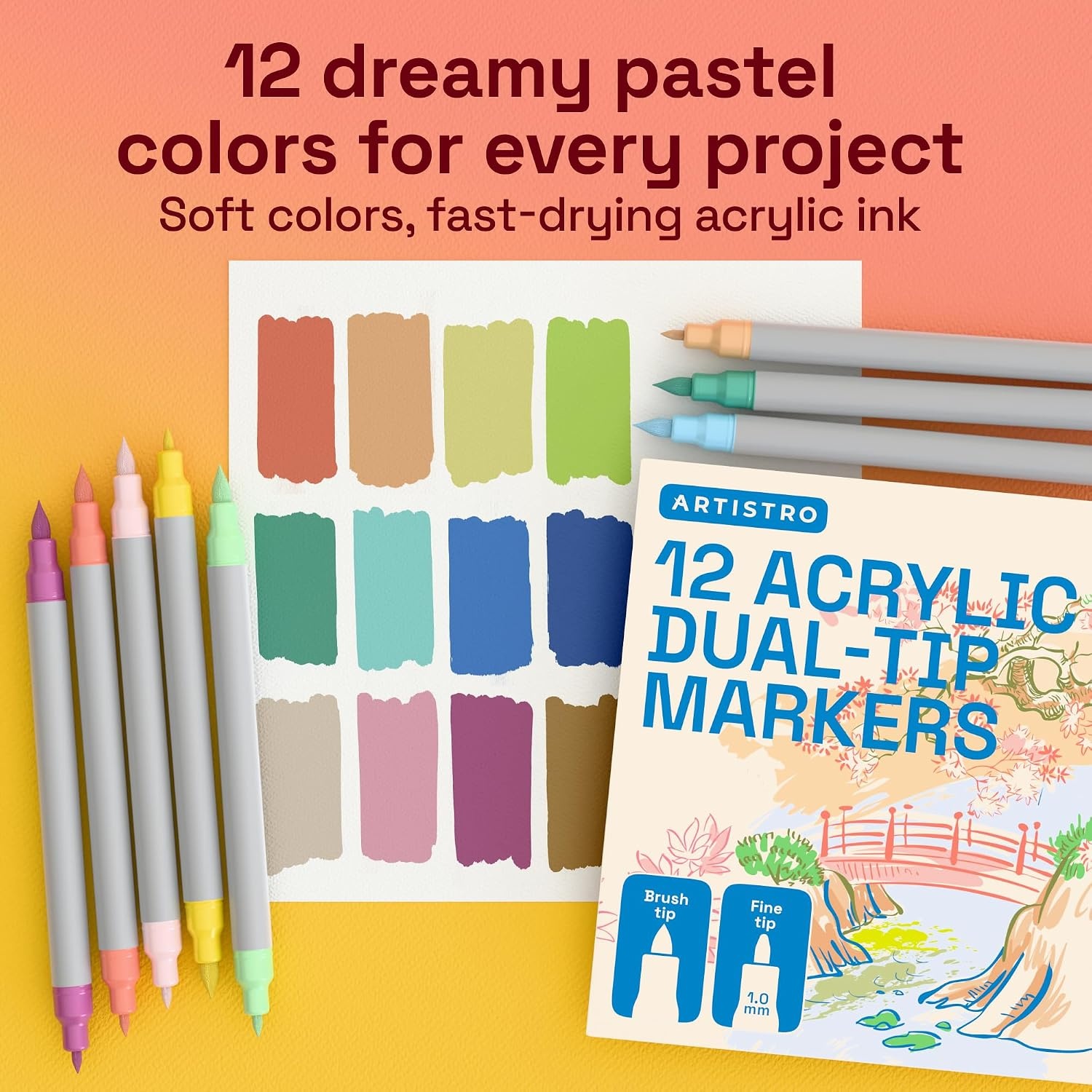 image:imageARTISTRO 72 Acrylic Paint Markers Paint Pens for Drawing For Fabric Rock Glass Wood Molds Arts amp Crafts Gift for Adults Teens Kids Classroom Must Haves amp School SuppliesPastel