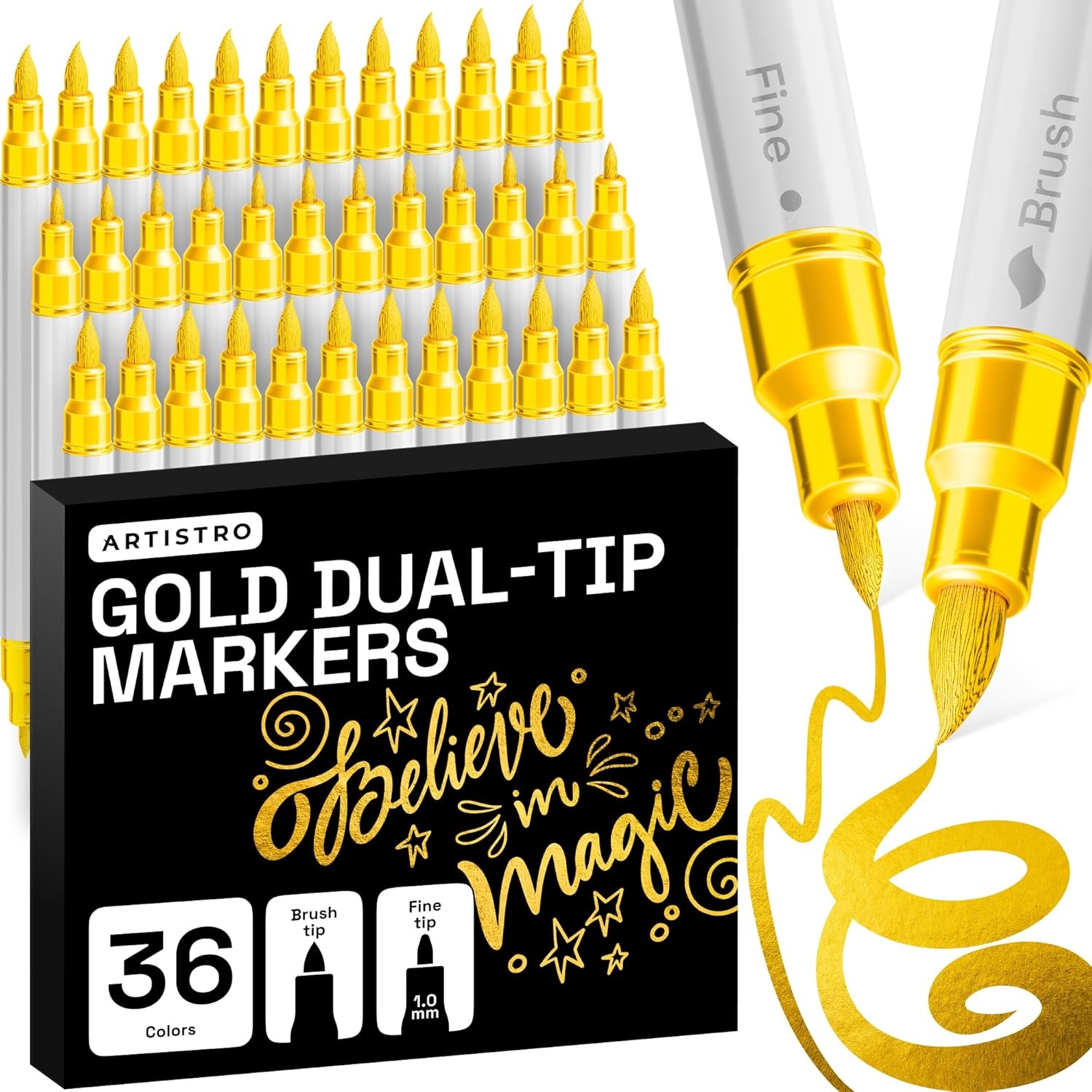 image:imageARTISTRO 72 Acrylic Paint Markers Paint Pens for Drawing For Fabric Rock Glass Wood Molds Arts amp Crafts Gift for Adults Teens Kids Classroom Must Haves amp School SuppliesGold