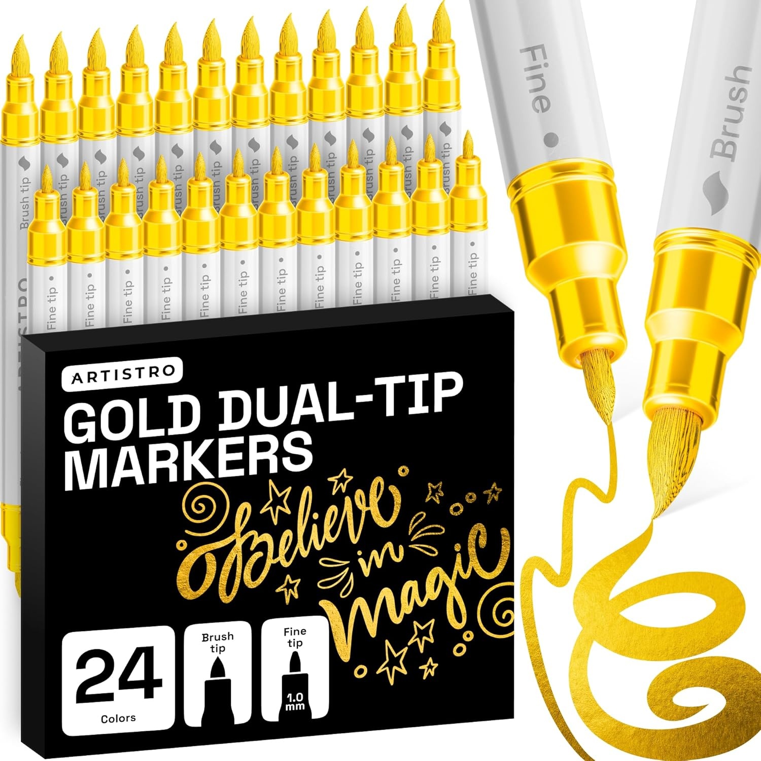image:imageARTISTRO 72 Acrylic Paint Markers Paint Pens for Drawing For Fabric Rock Glass Wood Molds Arts amp Crafts Gift for Adults Teens Kids Classroom Must Haves amp School SuppliesGold