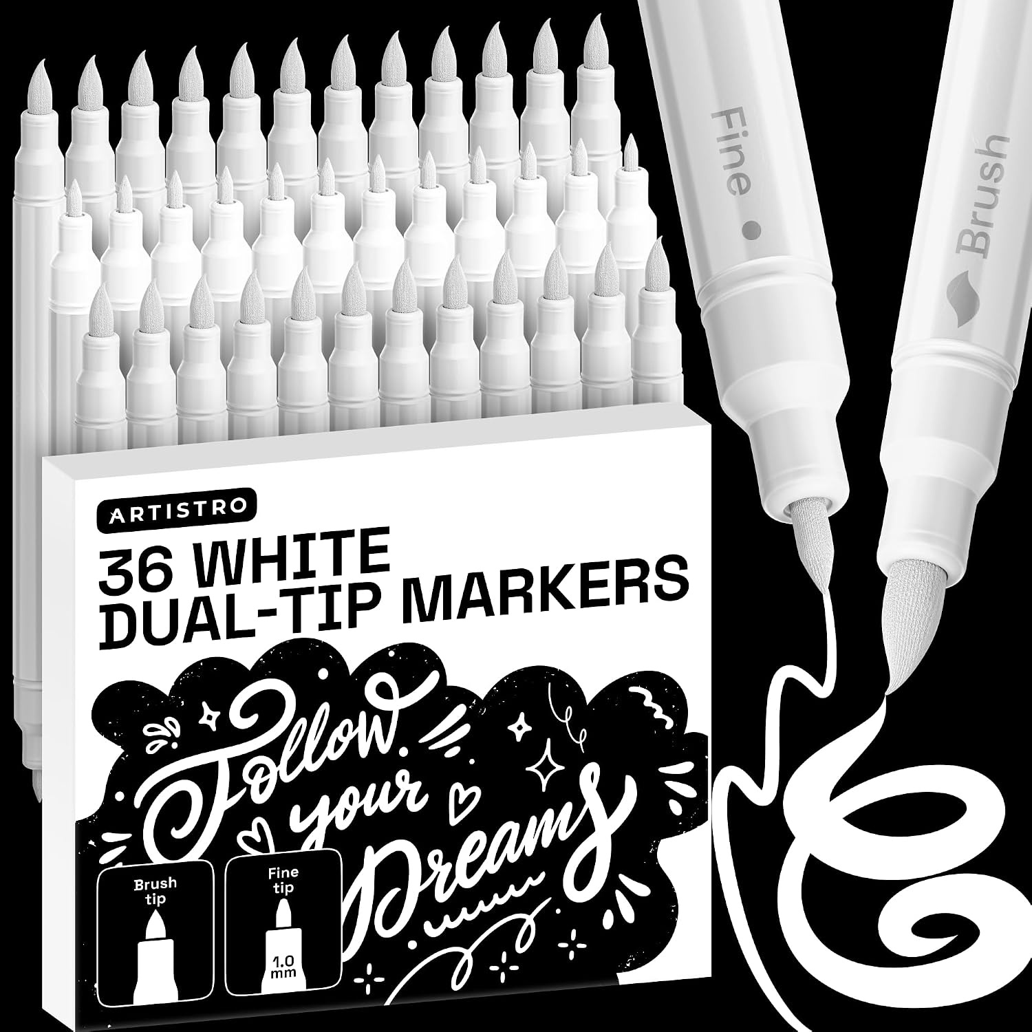 image:imageARTISTRO 72 Acrylic Paint Markers Paint Pens for Drawing For Fabric Rock Glass Wood Molds Arts amp Crafts Gift for Adults Teens Kids Classroom Must Haves amp School SuppliesWhite