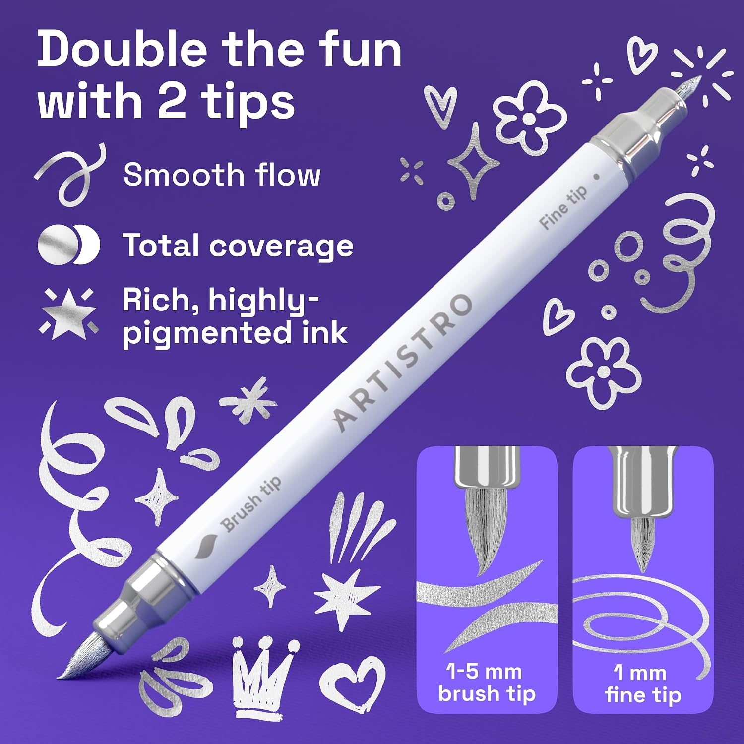 image:imageARTISTRO 72 Acrylic Paint Markers Paint Pens for Drawing For Fabric Rock Glass Wood Molds Arts amp Crafts Gift for Adults Teens Kids Classroom Must Haves amp School SuppliesSilver