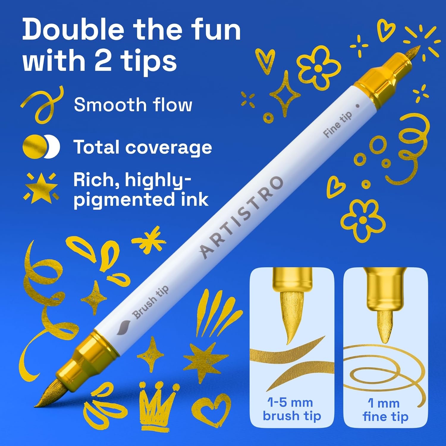 image:imageARTISTRO 72 Acrylic Paint Markers Paint Pens for Drawing For Fabric Rock Glass Wood Molds Arts amp Crafts Gift for Adults Teens Kids Classroom Must Haves amp School SuppliesGold