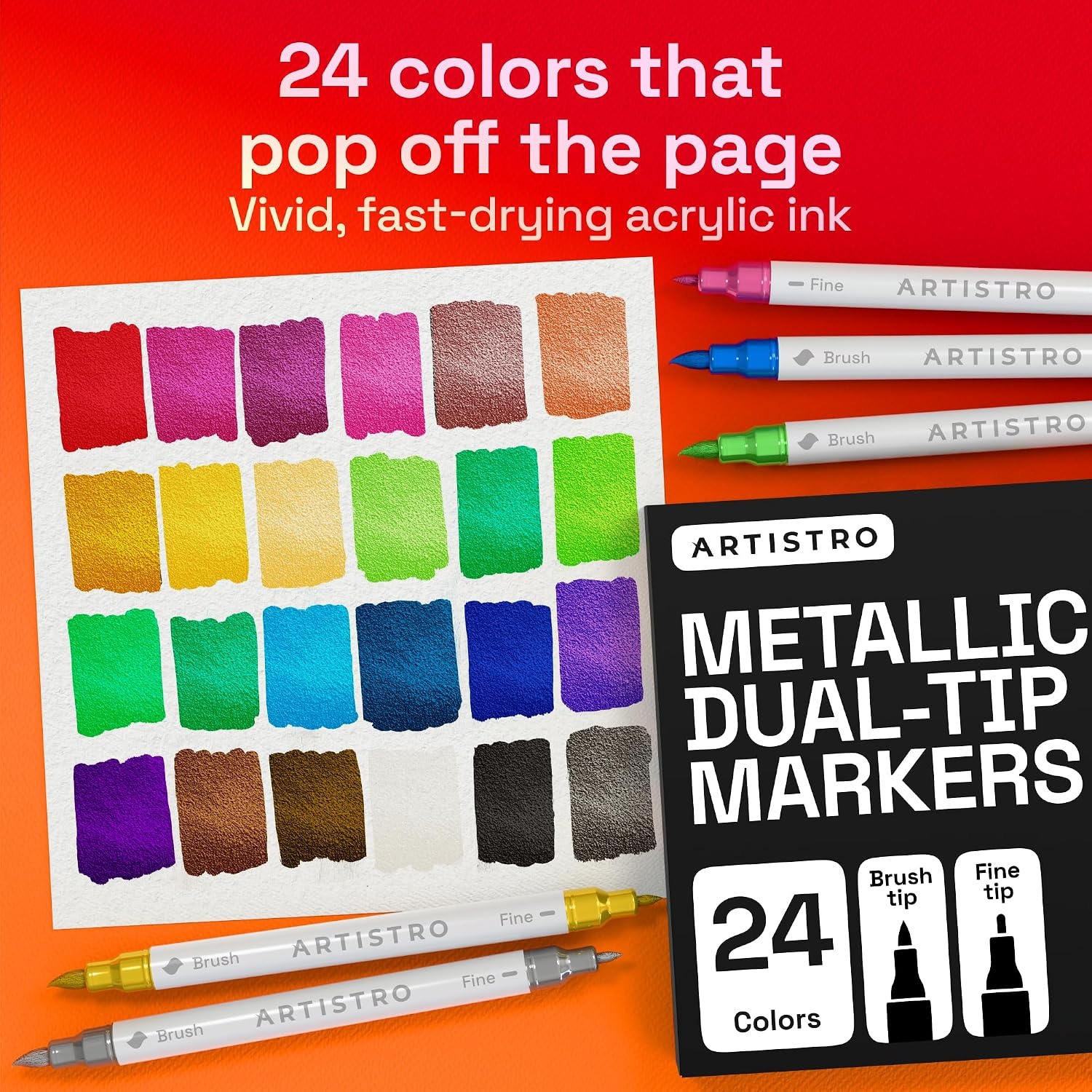 image:imageARTISTRO 72 Acrylic Paint Markers Paint Pens for Drawing For Fabric Rock Glass Wood Molds Arts amp Crafts Gift for Adults Teens Kids Classroom Must Haves amp School SuppliesMetallic