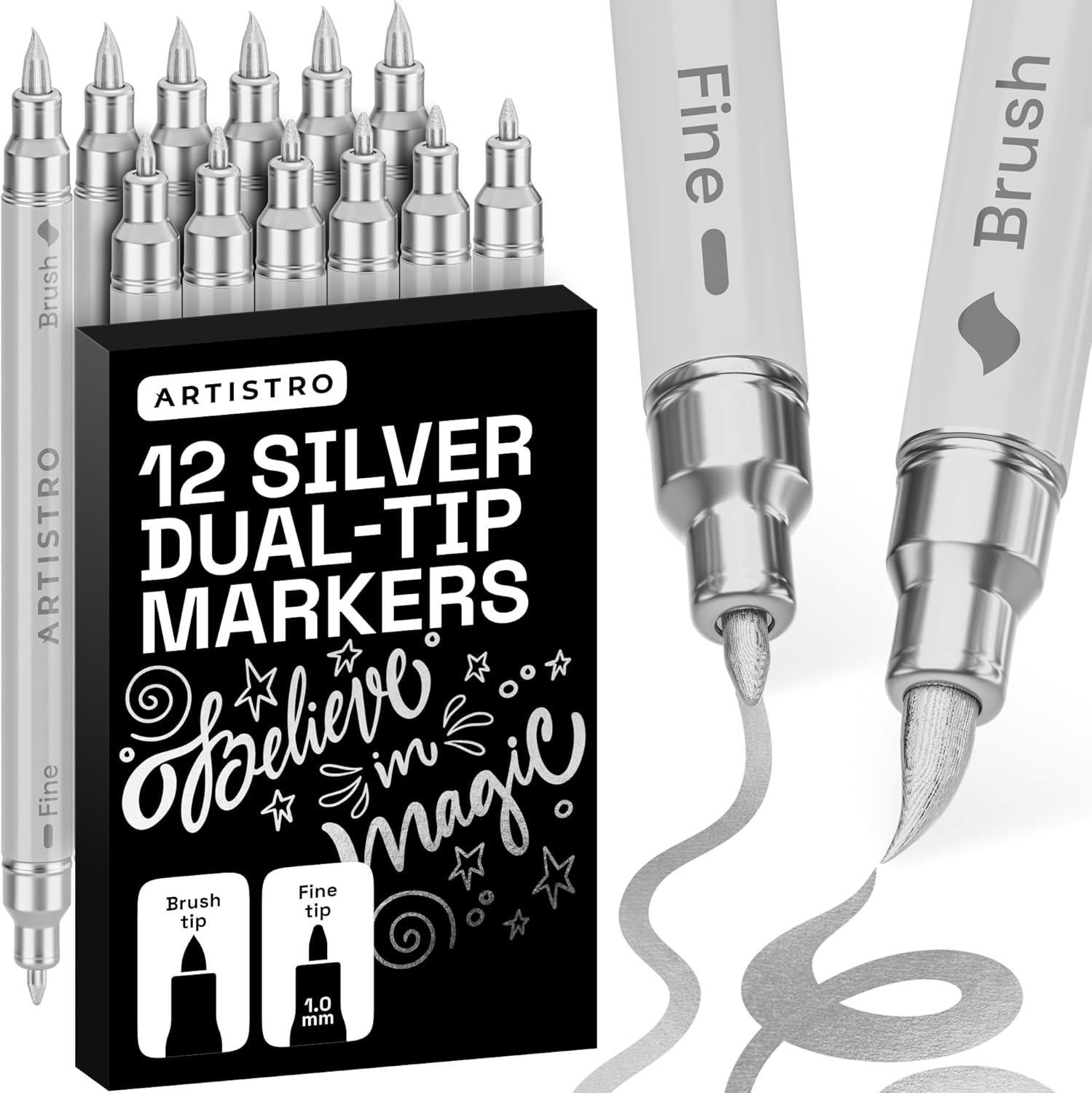image:imageARTISTRO 72 Acrylic Paint Markers Paint Pens for Drawing For Fabric Rock Glass Wood Molds Arts amp Crafts Gift for Adults Teens Kids Classroom Must Haves amp School SuppliesSilver