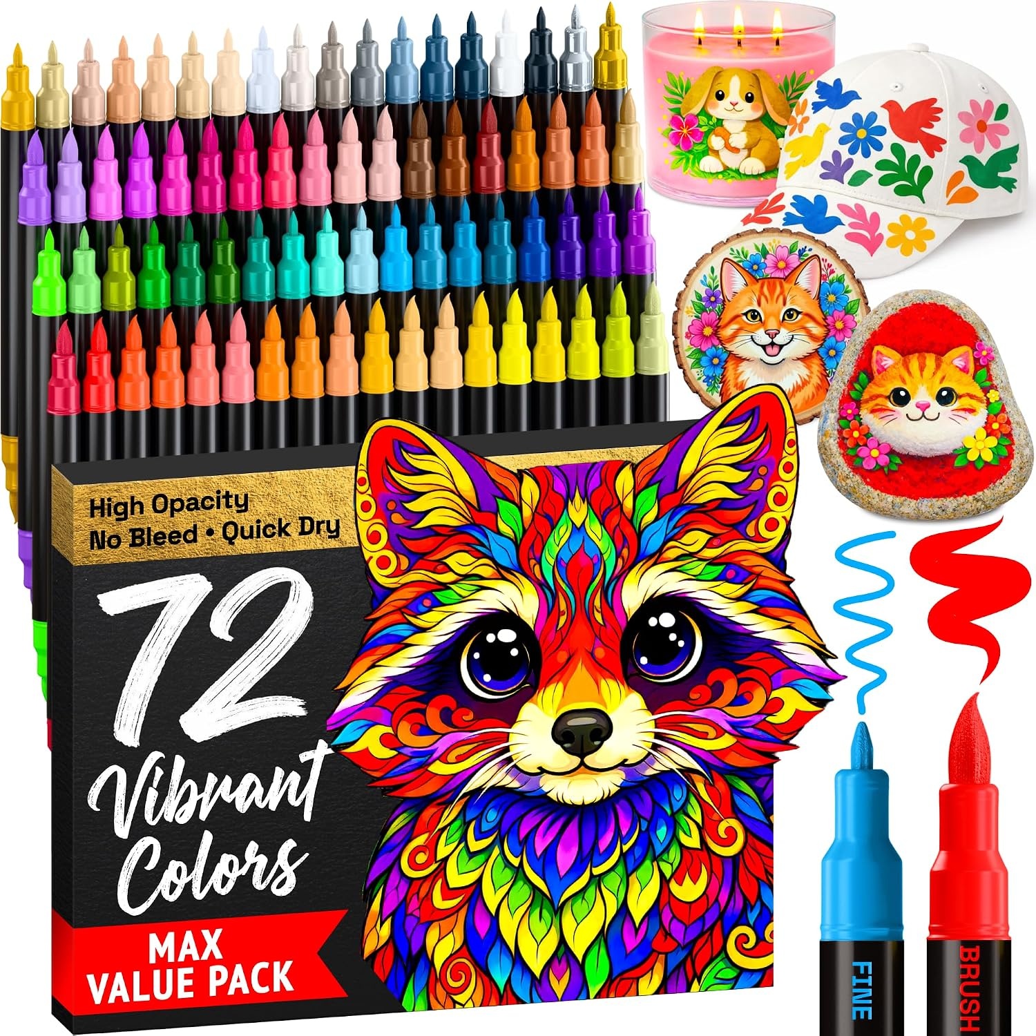 image:imageARTISTRO 72 Acrylic Paint Markers Paint Pens for Drawing For Fabric Rock Glass Wood Molds Arts amp Crafts Gift for Adults Teens Kids Classroom Must Haves amp School SuppliesMulticolor