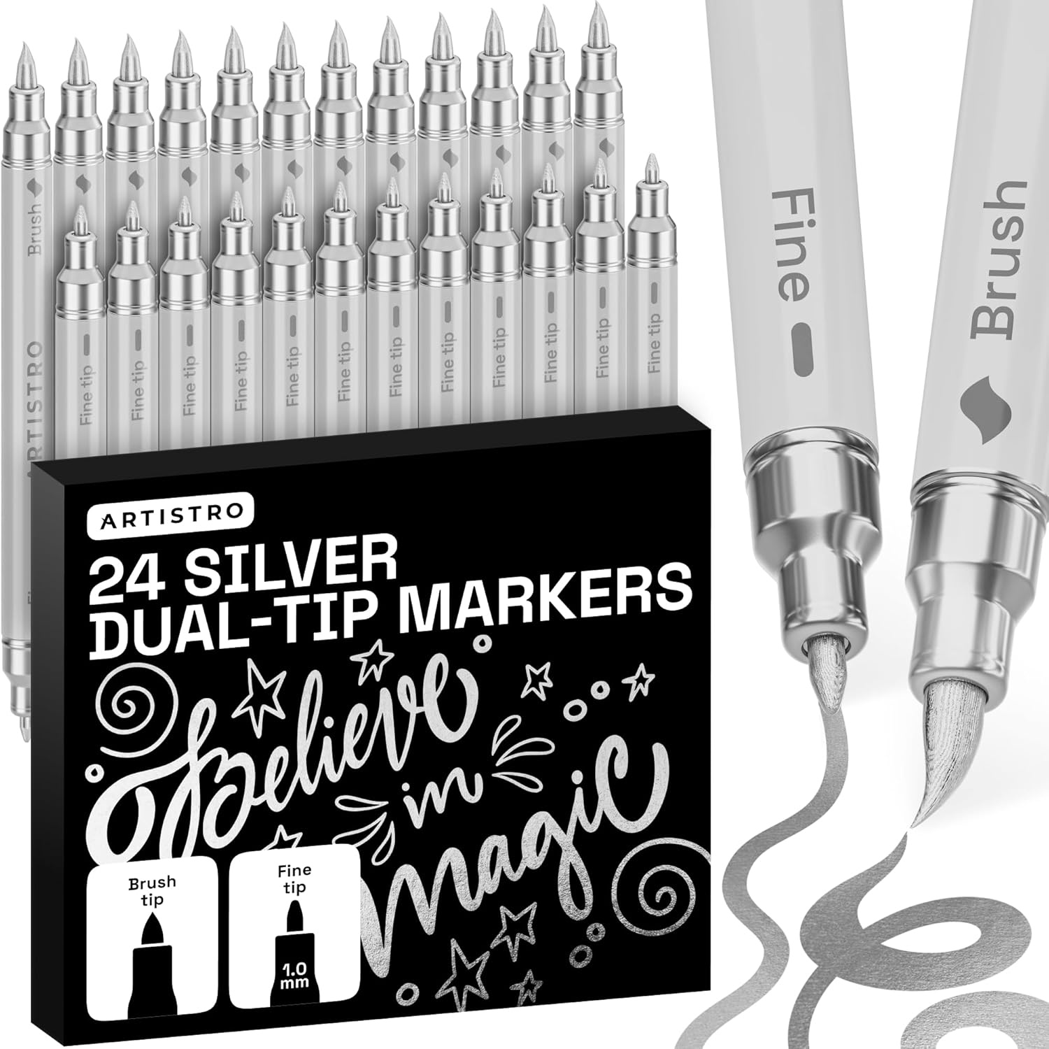 image:imageARTISTRO 72 Acrylic Paint Markers Paint Pens for Drawing For Fabric Rock Glass Wood Molds Arts amp Crafts Gift for Adults Teens Kids Classroom Must Haves amp School SuppliesSilver