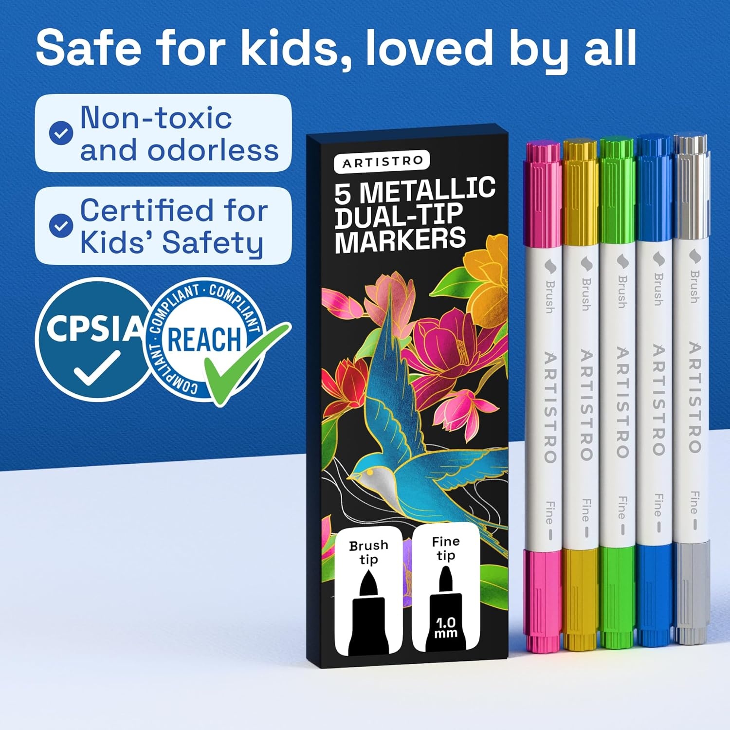 image:imageARTISTRO 72 Acrylic Paint Markers Paint Pens for Drawing For Fabric Rock Glass Wood Molds Arts amp Crafts Gift for Adults Teens Kids Classroom Must Haves amp School SuppliesMetallic