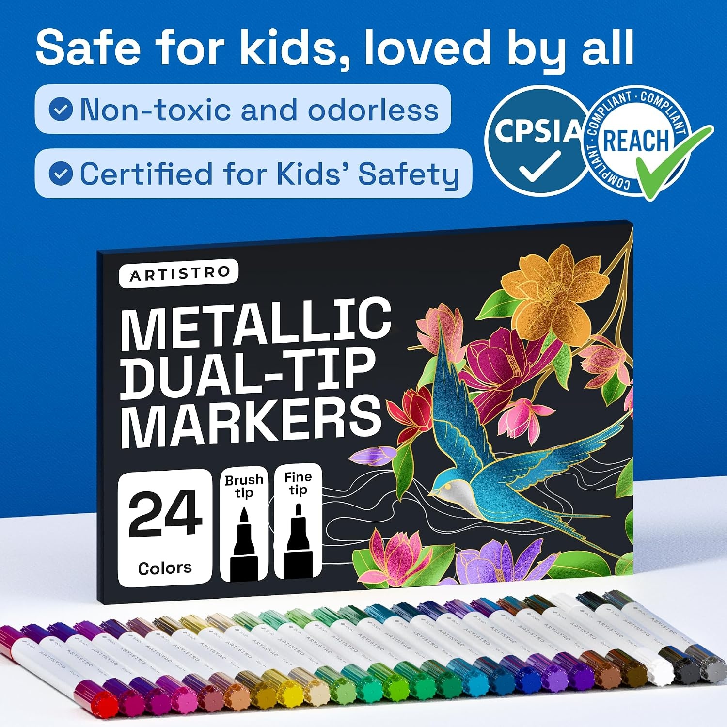 image:imageARTISTRO 72 Acrylic Paint Markers Paint Pens for Drawing For Fabric Rock Glass Wood Molds Arts amp Crafts Gift for Adults Teens Kids Classroom Must Haves amp School SuppliesMetallic