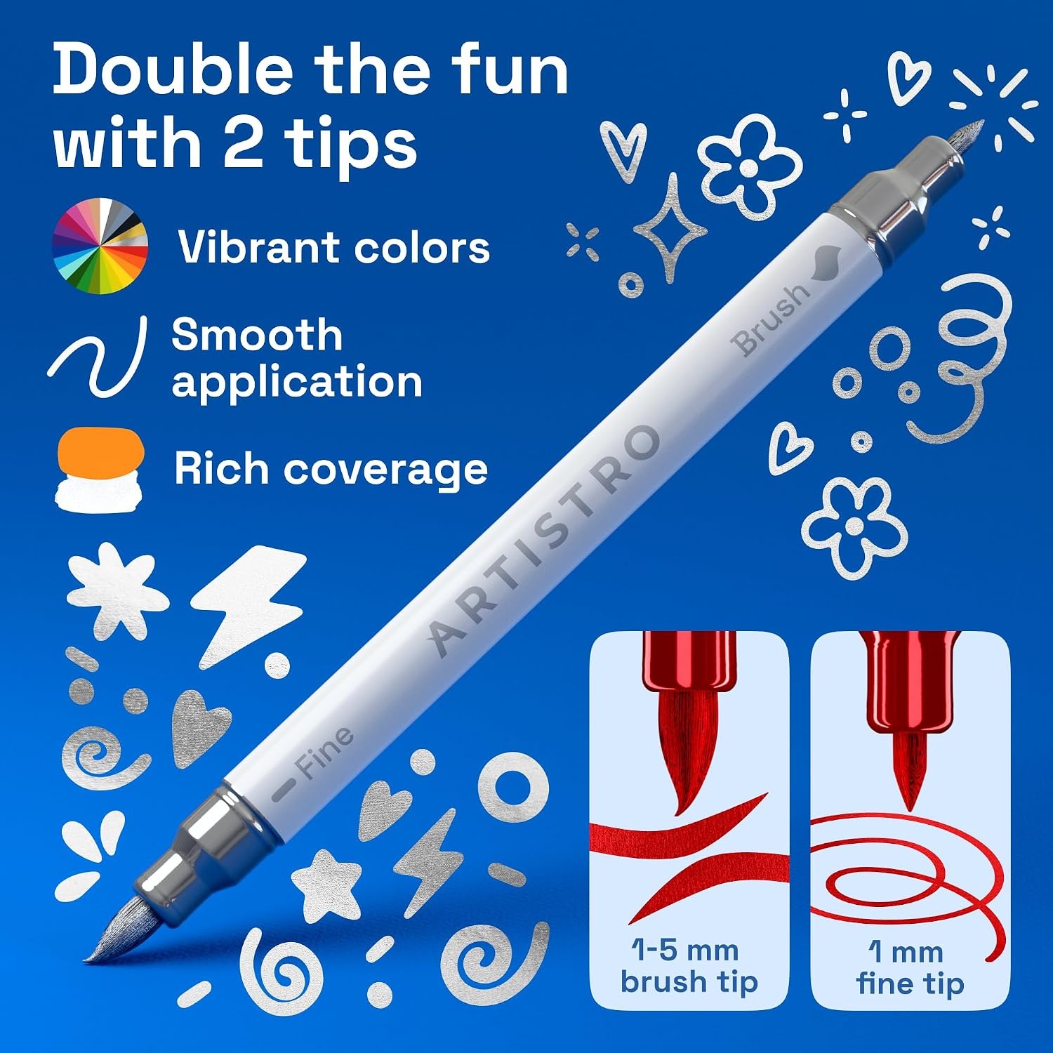 image:imageARTISTRO 72 Acrylic Paint Markers Paint Pens for Drawing For Fabric Rock Glass Wood Molds Arts amp Crafts Gift for Adults Teens Kids Classroom Must Haves amp School SuppliesMetallic