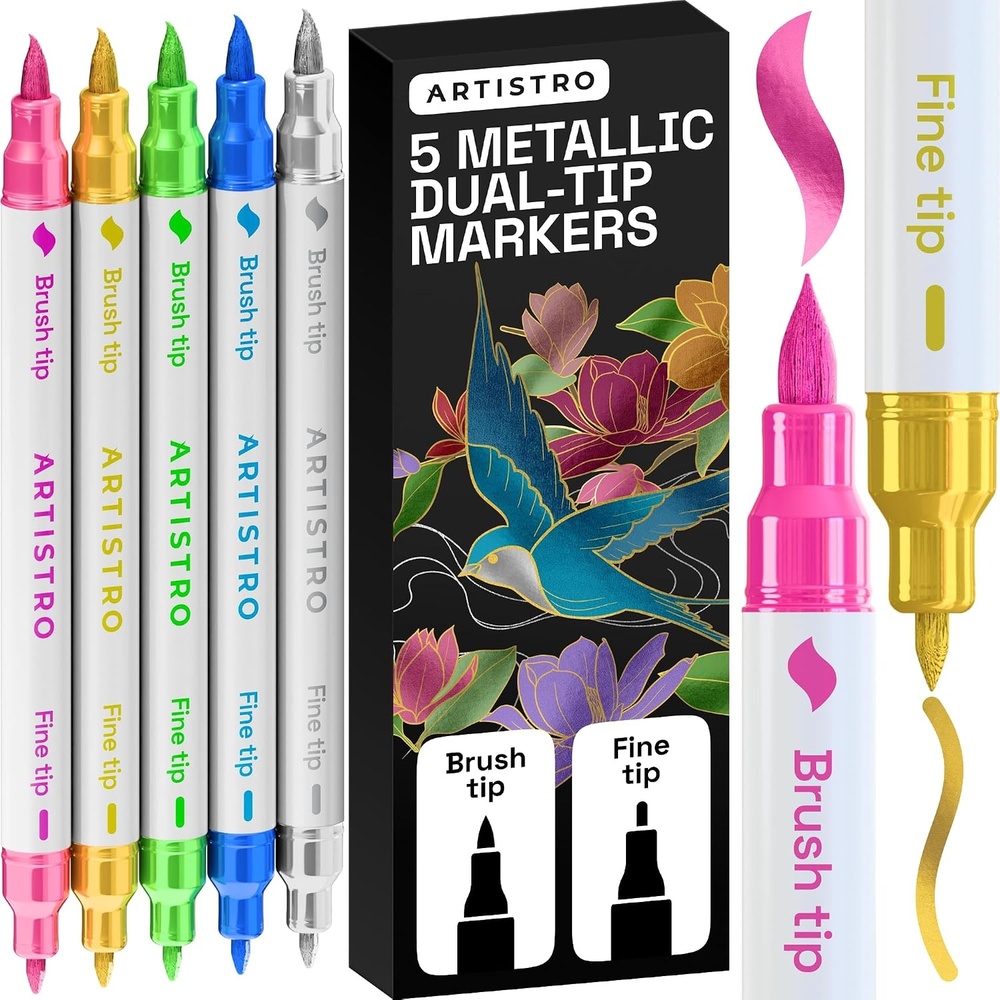 image:imageARTISTRO 72 Acrylic Paint Markers Paint Pens for Drawing For Fabric Rock Glass Wood Molds Arts amp Crafts Gift for Adults Teens Kids Classroom Must Haves amp School SuppliesMetallic