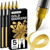 ARTISTRO 5 Gold Paint Pen for Rock, Glass, Ceramic, Wood, Tire, Fabric, Metal, Canvas, Marking, Painting – Set of 5 Acrylic Paint Markers Water-based – Different Tips(Gold)