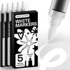 ARTISTRO 5 Gold Paint Pen for Rock, Glass, Ceramic, Wood, Tire, Fabric, Metal, Canvas, Marking, Painting – Set of 5 Acrylic Paint Markers Water-based – Different Tips(White)