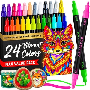 ARTISTRO 24 Precision Dual-Tip Acrylic Paint Markers – Paint Pens Set with Dot & Fine Tips for Fabric, Rock, Glass, Wood, Coloring Books – Arts & Crafts Gift – Classroom Must Haves & School Supplies
