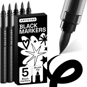 ARTISTRO 5 Gold Paint Pen for Rock, Glass, Ceramic, Wood, Tire, Fabric, Metal, Canvas, Marking, Painting – Set of 5 Acrylic Paint Markers Water-based – Different Tips(Black)