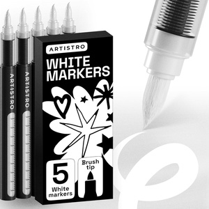 ARTISTRO 5 Gold Paint Pen for Rock, Glass, Ceramic, Wood, Tire, Fabric, Metal, Canvas, Marking, Painting – Set of 5 Acrylic Paint Markers Water-based – Different Tips(White)