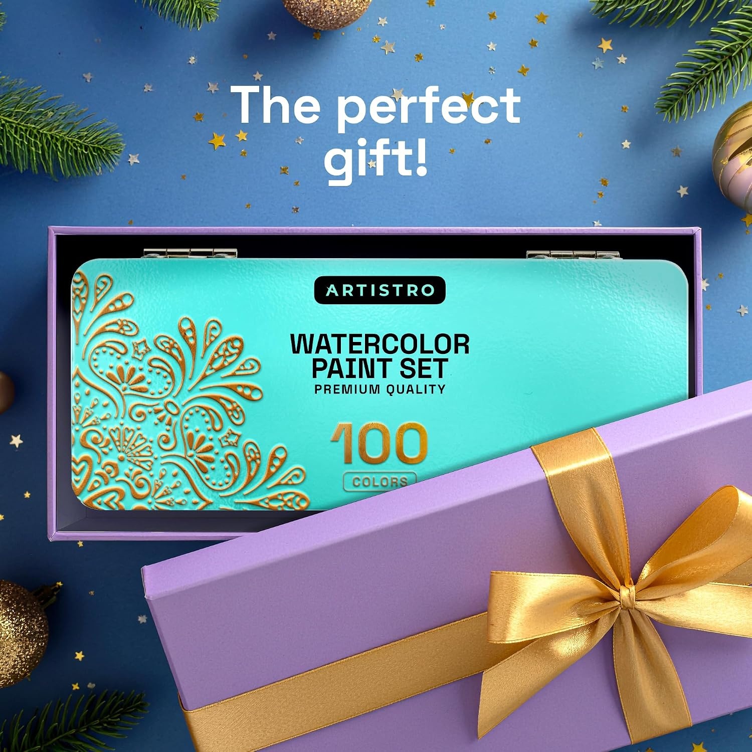 image:imageARTISTRO 100 Watercolors Paint Set Vivid Colors in a Portable Box Travel Watercolor Set with Complete Palette