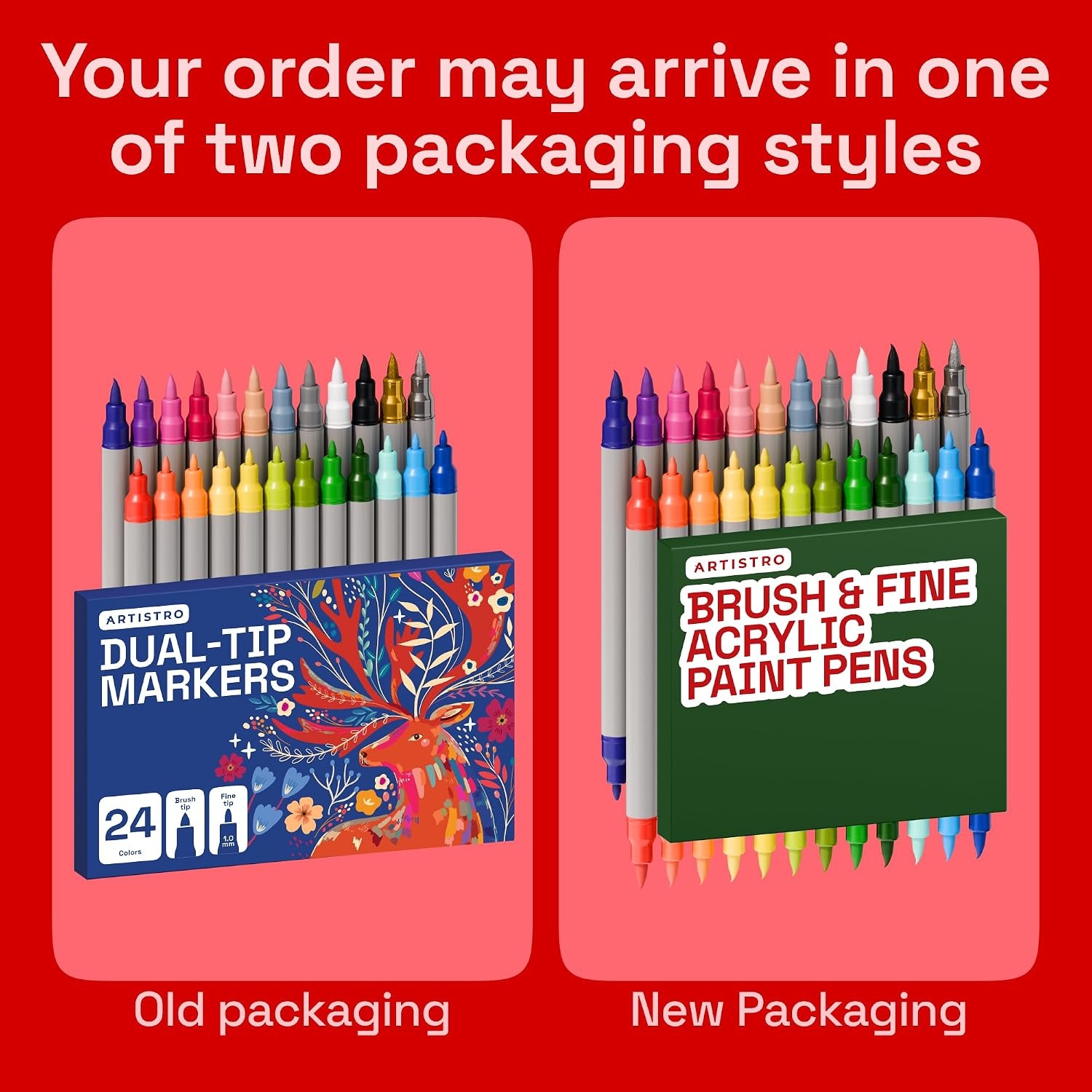 image:imageARTISTRO 24 Acrylic Paint Markers Paint Pens for Drawing For Fabric Rock Glass Wood Molds Arts amp Crafts Gift for Adults Teens Kids Classroom Must Haves amp School Supplies24 Dual Tip Brush Fine