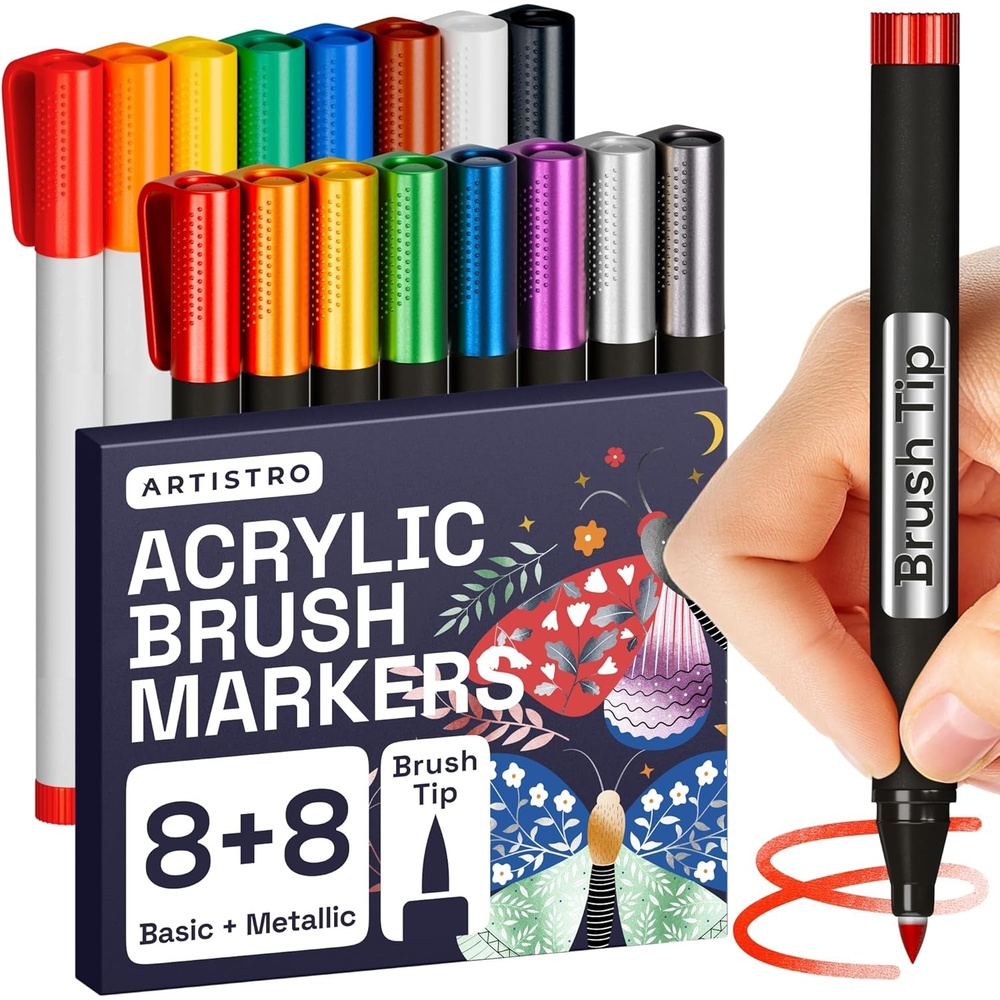 image:imageARTISTRO 24 Acrylic Paint Markers Paint Pens for Drawing For Fabric Rock Glass Wood Molds Arts amp Crafts Gift for Adults Teens Kids Classroom Must Haves amp School Supplies16 Brush Tip