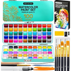 ARTISTRO 100 Watercolors Paint Set – Vivid Colors in a Portable Box – Travel Watercolor Set with Complete Palette