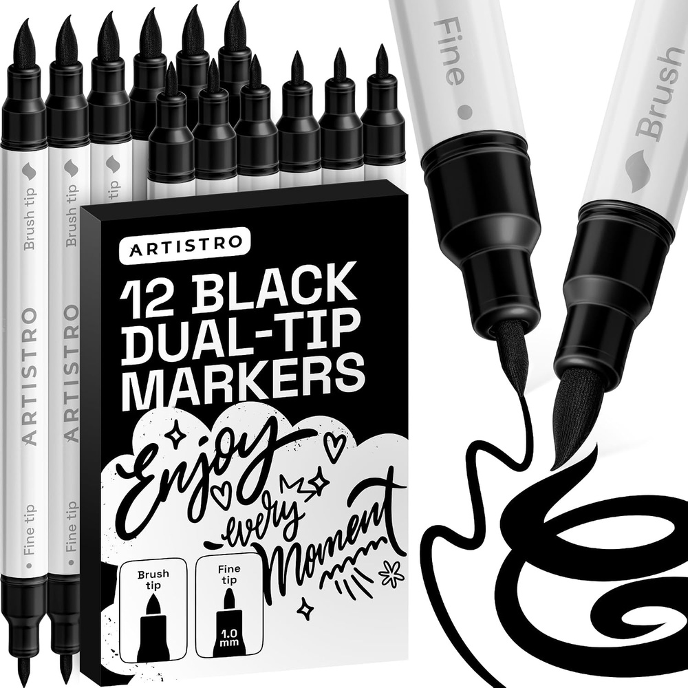 image:imageARTISTRO 12 Black DualTip Acrylic Paint Marker Pens for Drawing For Fabric Rock Glass Wood amp Molds Arts amp Crafts Gift for Adults Teens amp Kids Classroom Must Haves amp School Supplies