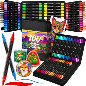 ARTISTRO 100 Dual-Tip Acrylic Paint Pens With Storage Bag – Markers With Brush + Fine Precision Tips – Multisurface Painting for Fabric, Rock, Glass, Wood & More(Dual Tip (Brush + Fine))
