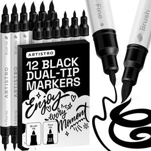 ARTISTRO 12 Black Dual-Tip Acrylic Paint Marker Pens for Drawing | For Fabric, Rock, Glass, Wood, & Molds, Arts & Crafts Gift for Adults, Teens, & Kids, Classroom Must Haves & School Supplies