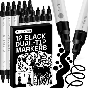 ARTISTRO Black Dual-Tip Acrylic Paint Marker Pens – Set of 12 | Dot & Fine Tips for Fabric, Rock, Glass, Wood, & Coloring Books, Arts & Crafts Gift, Classroom Must Haves & School Supplies