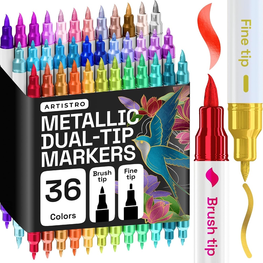 image:imageARTISTRO 36 Metallic DualTip Acrylic Paint Marker Pens for Drawing  For Fabric Rock Glass Wood amp Molds Arts amp Crafts Gift for Adults Teens amp Kids Classroom Must Haves amp School Supplies