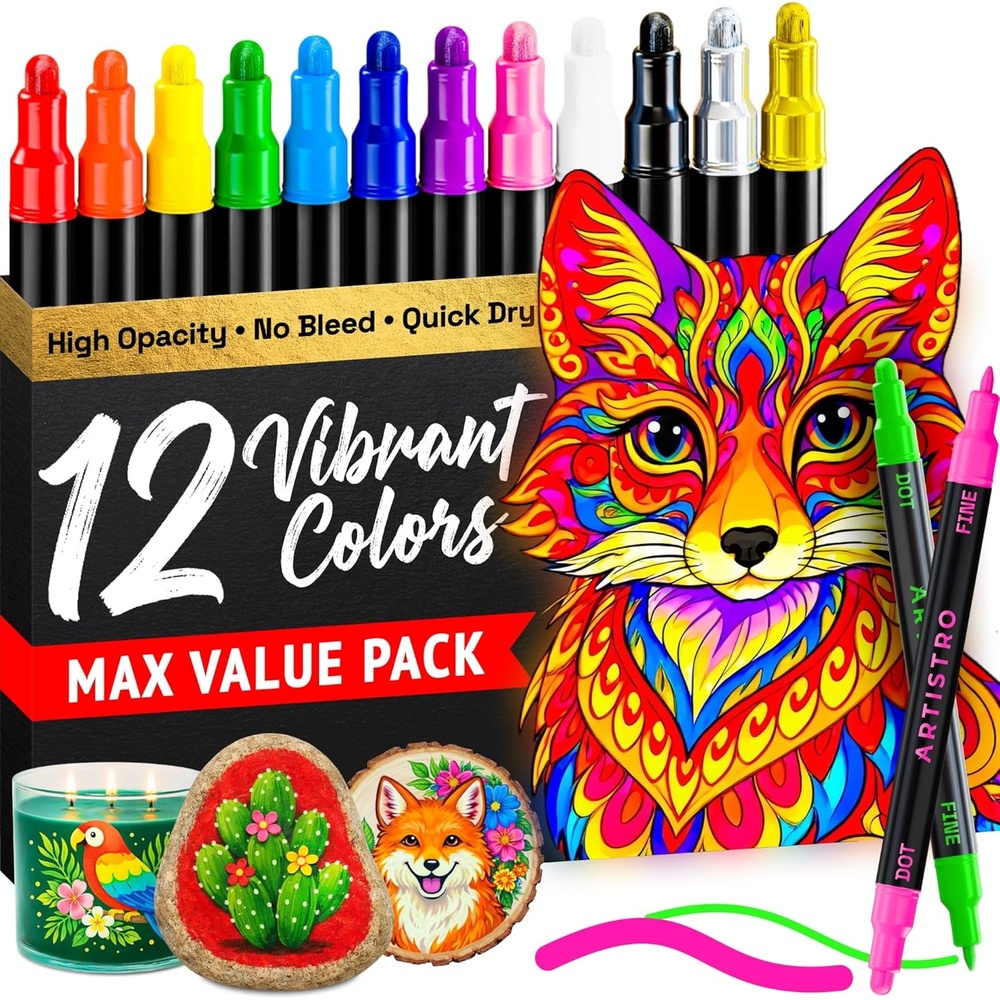 image:imageARTISTRO Precision DualTip Acrylic Paint Marker Pens Set of 12